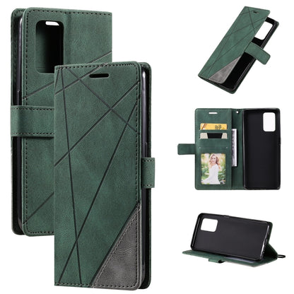 For OPPO A74 4G / F19 Skin Feel Splicing Horizontal Flip Leather Case with Holder & Card Slots & Wallet & Photo Frame(Green) by buy2fix