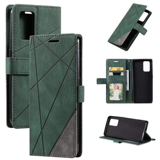 For OPPO A74 4G / F19 Skin Feel Splicing Horizontal Flip Leather Case with Holder & Card Slots & Wallet & Photo Frame(Green) by buy2fix