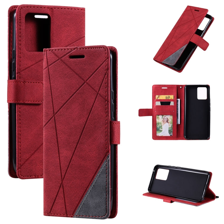For OPPO Realme 8 4G Skin Feel Splicing Horizontal Flip Leather Case with Holder & Card Slots & Wallet & Photo Frame(Red) - Realme Cases by buy2fix | Online Shopping UK | buy2fix