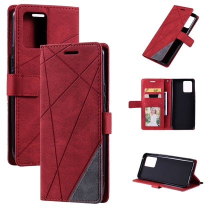 For OPPO Realme 8 4G Skin Feel Splicing Horizontal Flip Leather Case with Holder & Card Slots & Wallet & Photo Frame(Red) - Realme Cases by buy2fix | Online Shopping UK | buy2fix
