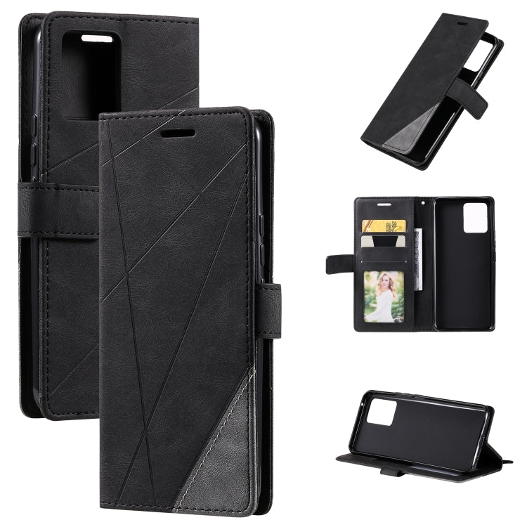 For OPPO Realme 8 4G Skin Feel Splicing Horizontal Flip Leather Case with Holder & Card Slots & Wallet & Photo Frame(Black) - Realme Cases by buy2fix | Online Shopping UK | buy2fix