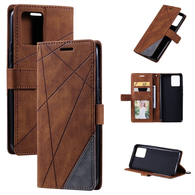 For OPPO Realme 8 4G Skin Feel Splicing Horizontal Flip Leather Case with Holder & Card Slots & Wallet & Photo Frame(Brown) - Realme Cases by buy2fix | Online Shopping UK | buy2fix