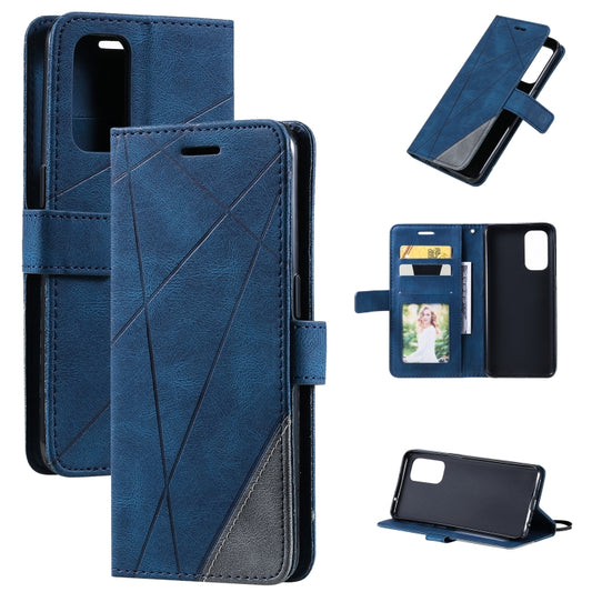 For OPPO Reno5 5G Skin Feel Splicing Horizontal Flip Leather Case with Holder & Card Slots & Wallet & Photo Frame(Blue) by buy2fix