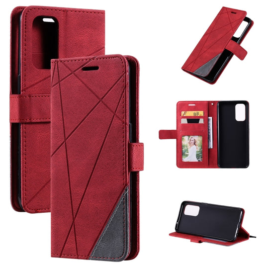 For OPPO Reno5 5G Skin Feel Splicing Horizontal Flip Leather Case with Holder & Card Slots & Wallet & Photo Frame(Red) by buy2fix