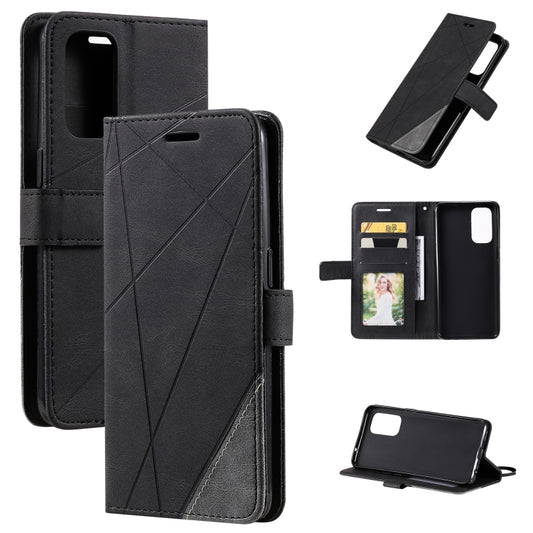 For OPPO Reno5 5G Skin Feel Splicing Horizontal Flip Leather Case with Holder & Card Slots & Wallet & Photo Frame(Black) by buy2fix