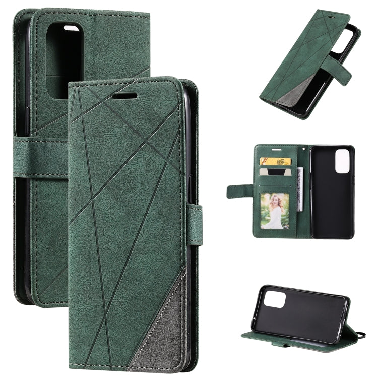 For OPPO Reno5 5G Skin Feel Splicing Horizontal Flip Leather Case with Holder & Card Slots & Wallet & Photo Frame(Green) by buy2fix