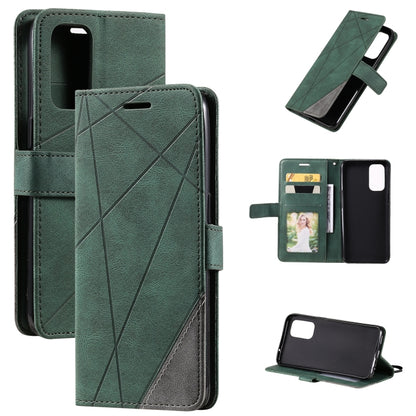 For OPPO Reno5 5G Skin Feel Splicing Horizontal Flip Leather Case with Holder & Card Slots & Wallet & Photo Frame(Green) by buy2fix