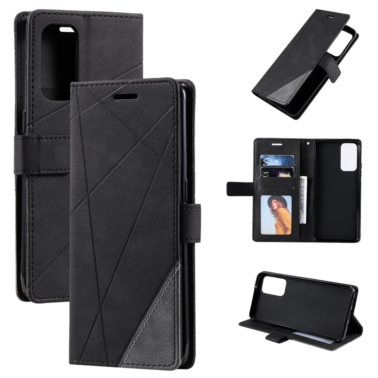 For OPPO Reno6 Pro 5G Skin Feel Splicing Horizontal Flip Leather Case with Holder & Card Slots & Wallet & Photo Frame(Black) by buy2fix