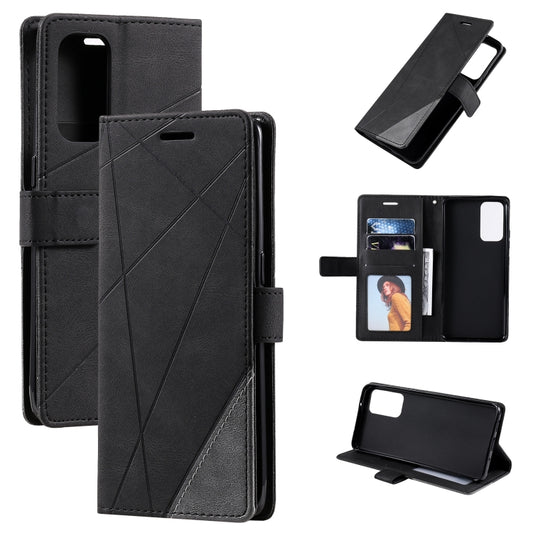 For OPPO Reno6 Pro 5G Skin Feel Splicing Horizontal Flip Leather Case with Holder & Card Slots & Wallet & Photo Frame(Black) by buy2fix
