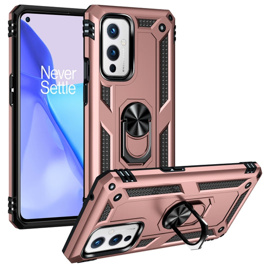For OnePlus 9 Shockproof TPU + PC Protective Case with 360 Degree Rotating Holder(Rose Gold) - OnePlus Cases by buy2fix | Online Shopping UK | buy2fix