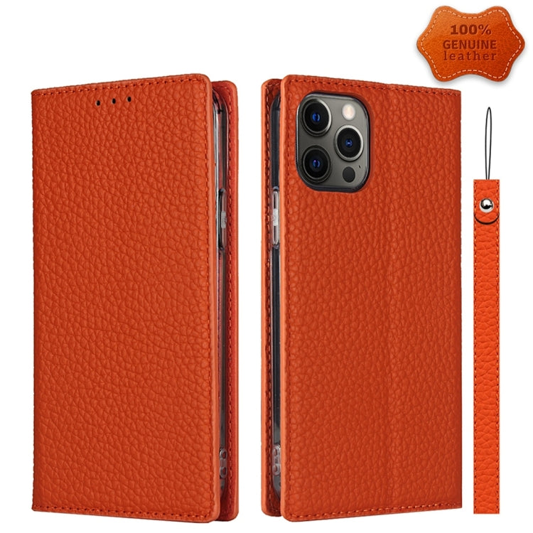 For iPhone 12 / 12 Pro Litchi Genuine Leather Phone Case(Orange) - iPhone 12 / 12 Pro Cases by buy2fix | Online Shopping UK | buy2fix