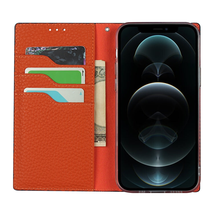 For iPhone 12 / 12 Pro Litchi Genuine Leather Phone Case(Orange) - iPhone 12 / 12 Pro Cases by buy2fix | Online Shopping UK | buy2fix
