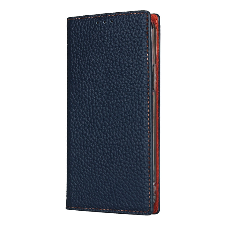 For iPhone 12 Pro Max Litchi Genuine Leather Phone Case(Dark Blue) - iPhone 12 Pro Max Cases by buy2fix | Online Shopping UK | buy2fix