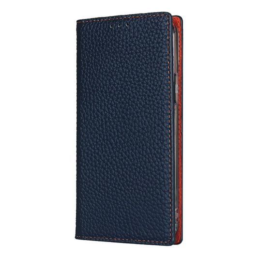 For iPhone 12 Pro Max Litchi Genuine Leather Phone Case(Dark Blue) - iPhone 12 Pro Max Cases by buy2fix | Online Shopping UK | buy2fix