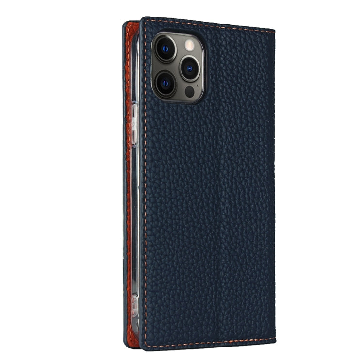 For iPhone 12 Pro Max Litchi Genuine Leather Phone Case(Dark Blue) - iPhone 12 Pro Max Cases by buy2fix | Online Shopping UK | buy2fix