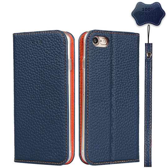 For iPhone SE 2022 / SE 2020 / 8 / 7 Litchi Genuine Leather Phone Case(Dark Blue)