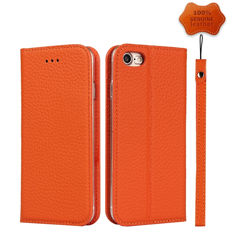 For iPhone SE 2022 / SE 2020 / 8 / 7 Litchi Genuine Leather Phone Case(Orange) by buy2fix
