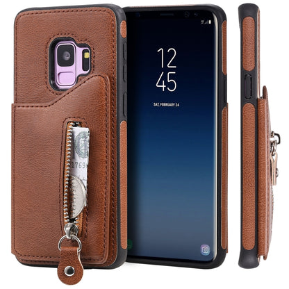 For Galaxy S9 Solid Color Double Buckle Zipper Shockproof Protective Case(Brown) by buy2fix