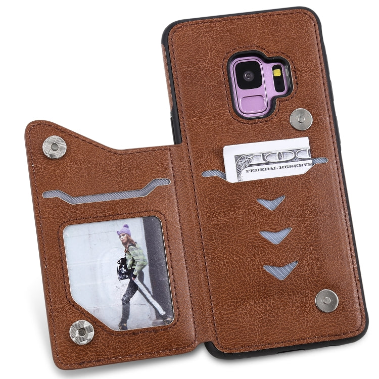 For Galaxy S9 Solid Color Double Buckle Zipper Shockproof Protective Case(Brown) by buy2fix