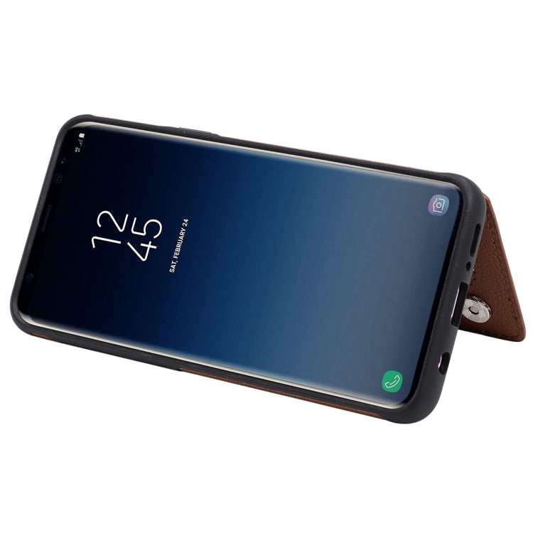 For Galaxy S9 Solid Color Double Buckle Zipper Shockproof Protective Case(Brown) by buy2fix