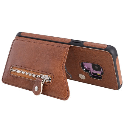 For Galaxy S9 Solid Color Double Buckle Zipper Shockproof Protective Case(Brown) by buy2fix