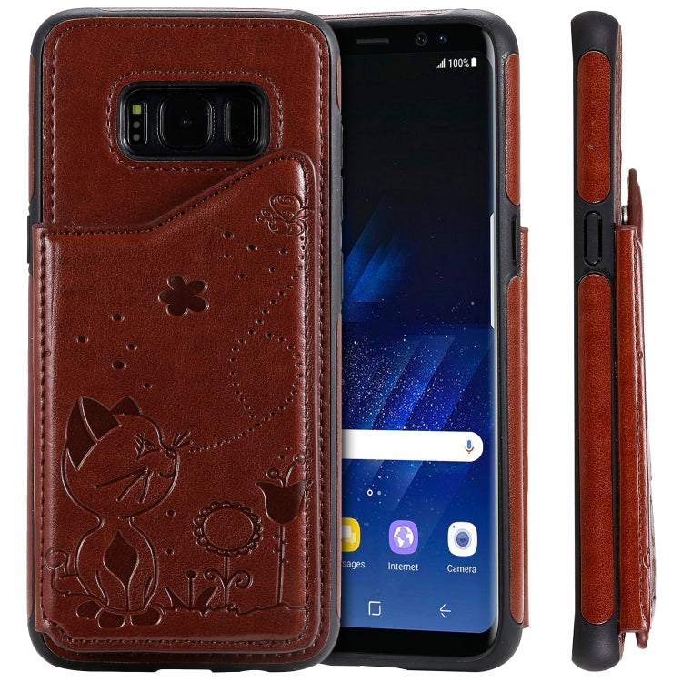 For Galaxy S8 Cat Bee Embossing Pattern Shockproof Protective Case with Card Slots & Photo Frame(Brown) by buy2fix