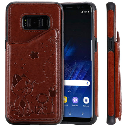 For Galaxy S8 Cat Bee Embossing Pattern Shockproof Protective Case with Card Slots & Photo Frame(Brown) by buy2fix