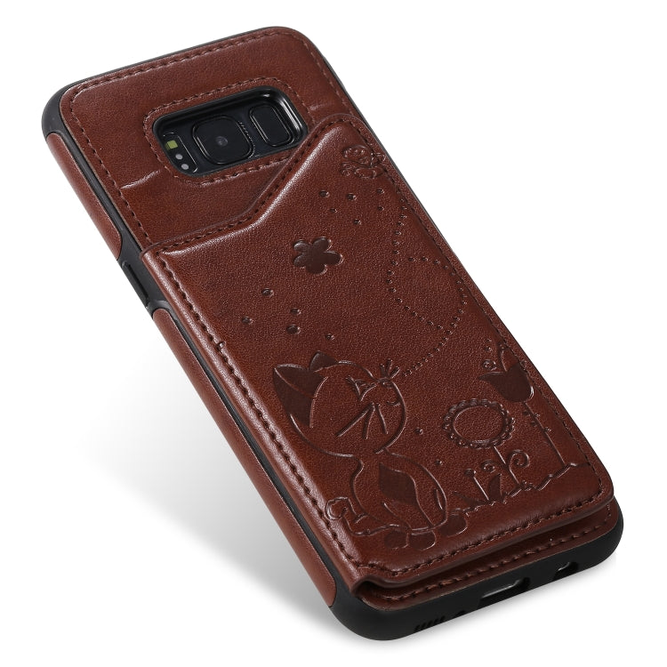 For Galaxy S8 Cat Bee Embossing Pattern Shockproof Protective Case with Card Slots & Photo Frame(Brown) by buy2fix