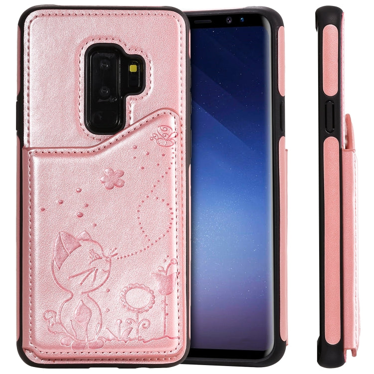 For Galaxy S9 Plus Cat Bee Embossing Pattern Shockproof Protective Case with Card Slots & Photo Frame(Rose Gold) by buy2fix