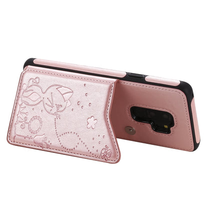 For Galaxy S9 Plus Cat Bee Embossing Pattern Shockproof Protective Case with Card Slots & Photo Frame(Rose Gold) by buy2fix
