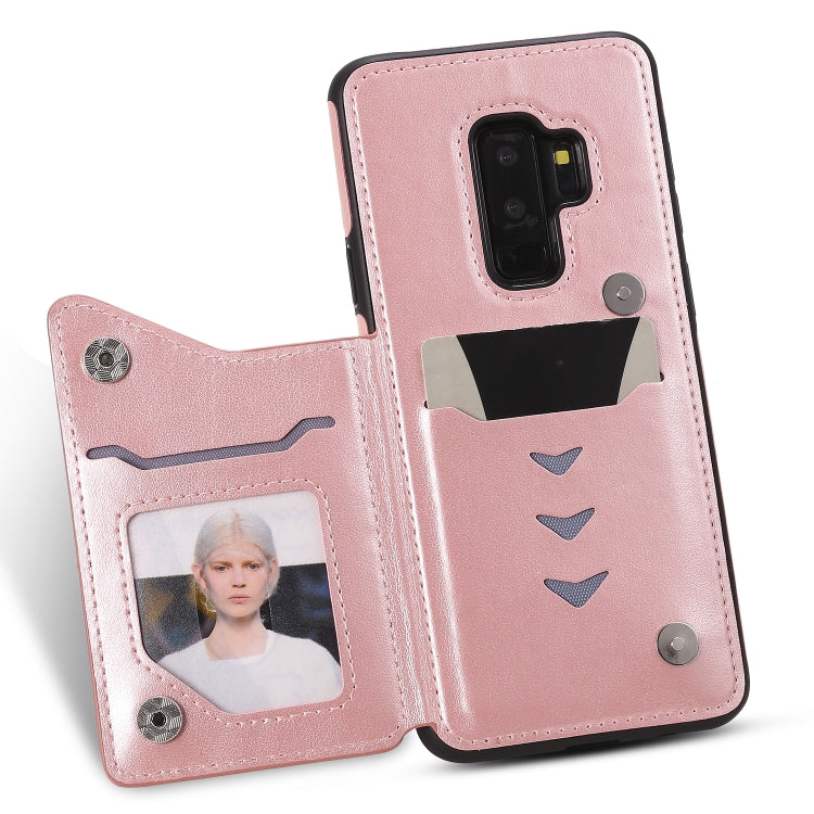 For Galaxy S9 Plus Cat Bee Embossing Pattern Shockproof Protective Case with Card Slots & Photo Frame(Rose Gold) by buy2fix