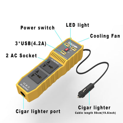 12V to 110V 300W Car Power Inverter with Three USB - Modified Square Wave by buy2fix | Online Shopping UK | buy2fix