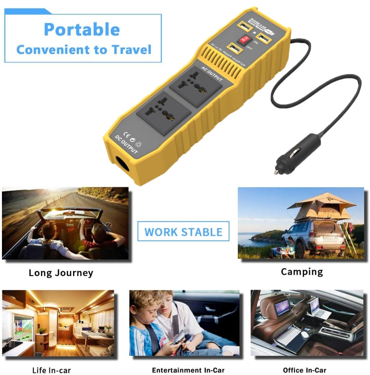 12V to 110V 300W Car Power Inverter with Three USB - Modified Square Wave by buy2fix | Online Shopping UK | buy2fix