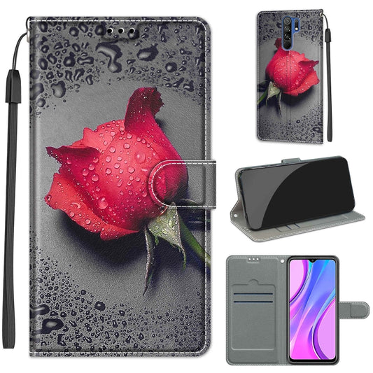 For Xiaomi Redmi 9 Voltage Coloured Drawing Magnetic Clasp Horizontal Flip PU Leather Case with Holder & Card Slots(C14 Black Water Drop Rose) - Xiaomi Cases by buy2fix | Online Shopping UK | buy2fix