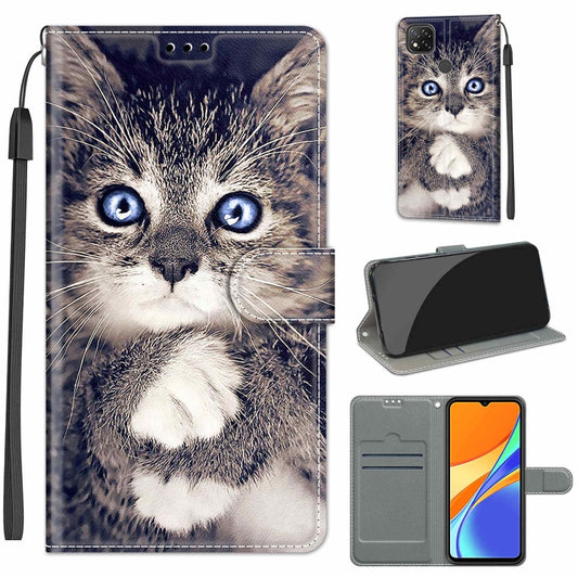 For Xiaomi Redmi 9C Voltage Coloured Drawing Magnetic Clasp Horizontal Flip PU Leather Case with Holder & Card Slots(C02 Fork Hand White Claw Cat) - Xiaomi Cases by buy2fix | Online Shopping UK | buy2fix