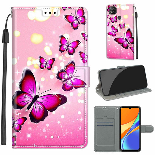 For Xiaomi Redmi 9C Voltage Coloured Drawing Magnetic Clasp Horizontal Flip PU Leather Case with Holder & Card Slots(C03 Gradient Pink Flying Butterflies) - Xiaomi Cases by buy2fix | Online Shopping UK | buy2fix