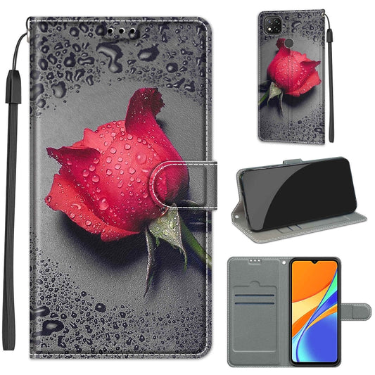 For Xiaomi Redmi 9C Voltage Coloured Drawing Magnetic Clasp Horizontal Flip PU Leather Case with Holder & Card Slots(C14 Black Water Drop Rose) - Xiaomi Cases by buy2fix | Online Shopping UK | buy2fix