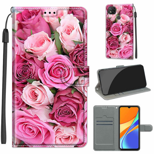 For Xiaomi Redmi 9C Voltage Coloured Drawing Magnetic Clasp Horizontal Flip PU Leather Case with Holder & Card Slots(C17 Green Leaf Pink Rose) - Xiaomi Cases by buy2fix | Online Shopping UK | buy2fix