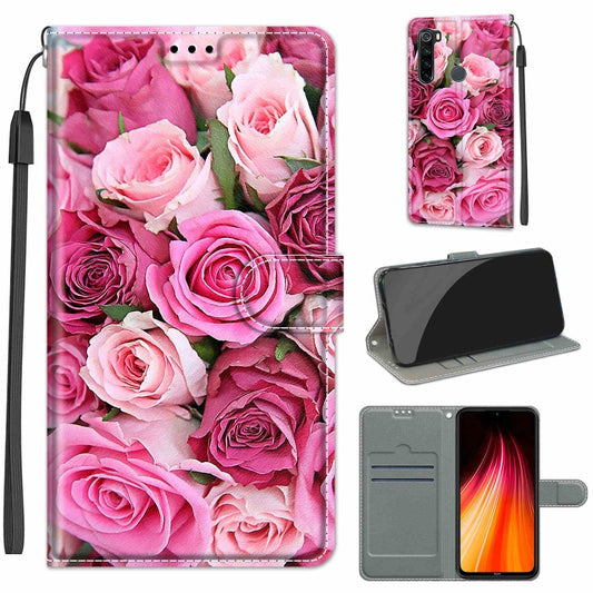 For Xiaomi Redmi Note 8 Voltage Coloured Drawing Magnetic Clasp Horizontal Flip PU Leather Case with Holder & Card Slots(C17 Green Leaf Pink Rose) - Xiaomi Cases by buy2fix | Online Shopping UK | buy2fix