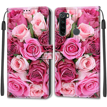 For Xiaomi Redmi Note 8 Voltage Coloured Drawing Magnetic Clasp Horizontal Flip PU Leather Case with Holder & Card Slots(C17 Green Leaf Pink Rose) - Xiaomi Cases by buy2fix | Online Shopping UK | buy2fix