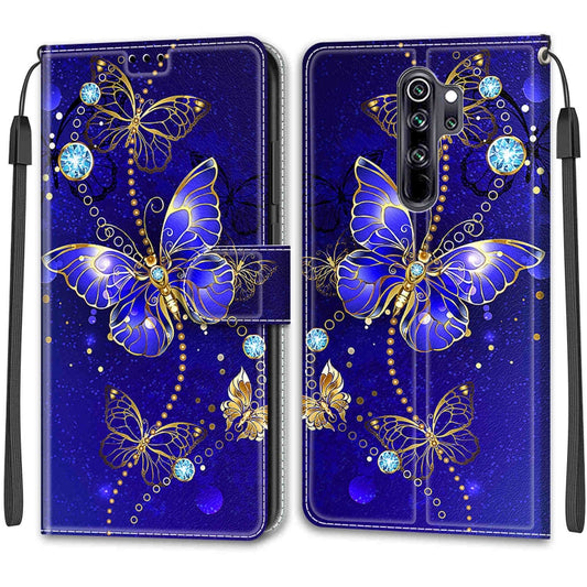 For Xiaomi Redmi Note 8 Pro Voltage Coloured Drawing Magnetic Clasp Horizontal Flip PU Leather Case with Holder & Card Slots(C11 Blue Golden Chain Butterflies) - Xiaomi Cases by buy2fix | Online Shopping UK | buy2fix