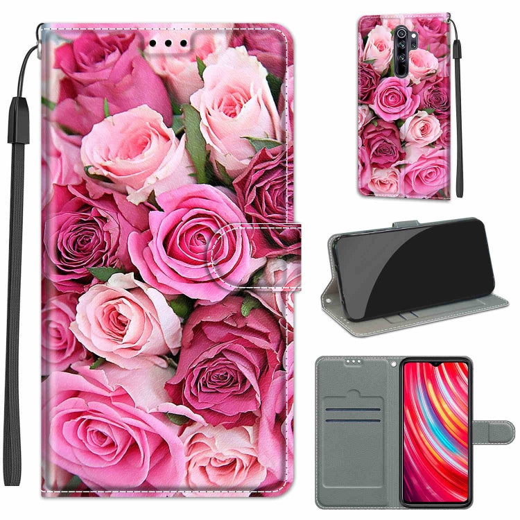 For Xiaomi Redmi Note 8 Pro Voltage Coloured Drawing Magnetic Clasp Horizontal Flip PU Leather Case with Holder & Card Slots(C17 Green Leaf Pink Rose) - Xiaomi Cases by buy2fix | Online Shopping UK | buy2fix