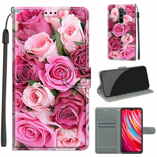 For Xiaomi Redmi Note 8 Pro Voltage Coloured Drawing Magnetic Clasp Horizontal Flip PU Leather Case with Holder & Card Slots(C17 Green Leaf Pink Rose) - Xiaomi Cases by buy2fix | Online Shopping UK | buy2fix