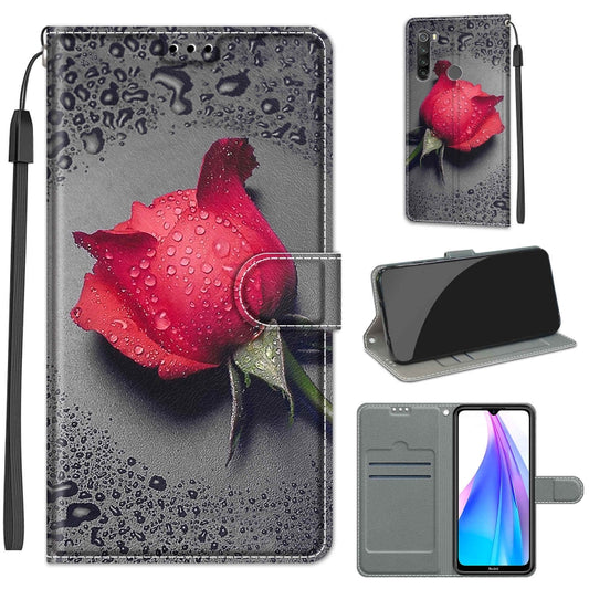 For Xiaomi Redmi Note 8T Voltage Coloured Drawing Magnetic Clasp Horizontal Flip PU Leather Case with Holder & Card Slots(C14 Black Water Drop Rose) - Xiaomi Cases by buy2fix | Online Shopping UK | buy2fix