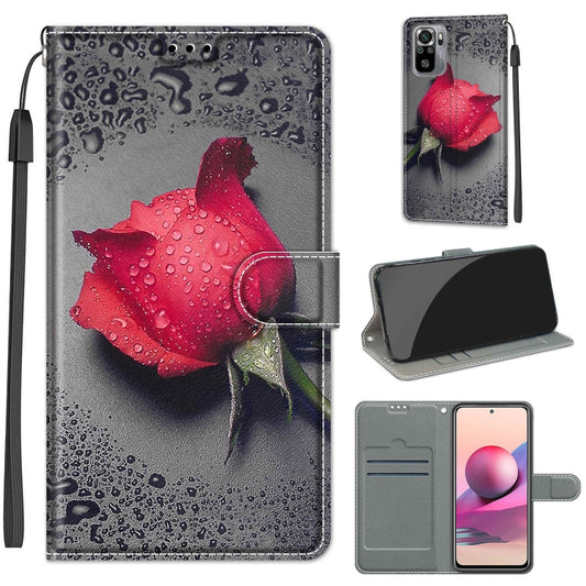 For Xiaomi Redmi Note 10 4G/Note 10S Voltage Coloured Drawing Magnetic Clasp Horizontal Flip PU Leather Case with Holder & Card Slots(C14 Black Water Drop Rose) - Xiaomi Cases by buy2fix | Online Shopping UK | buy2fix