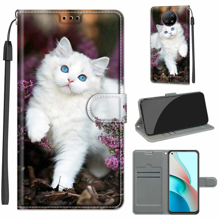 For Xiaomi Redmi Note 9 5G/ 9T Voltage Coloured Drawing Magnetic Clasp Horizontal Flip PU Leather Case with Holder & Card Slots(C08 Flower Bush Big White Cat) - Xiaomi Cases by buy2fix | Online Shopping UK | buy2fix