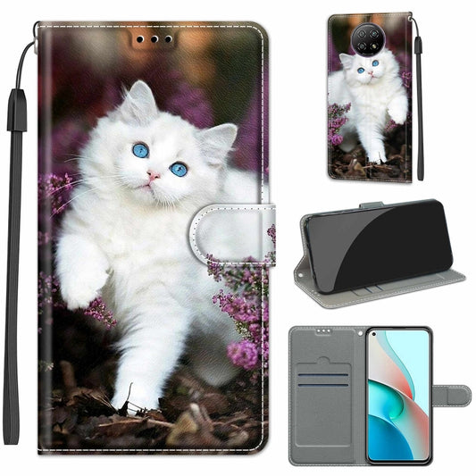 For Xiaomi Redmi Note 9 5G/ 9T Voltage Coloured Drawing Magnetic Clasp Horizontal Flip PU Leather Case with Holder & Card Slots(C08 Flower Bush Big White Cat) - Xiaomi Cases by buy2fix | Online Shopping UK | buy2fix