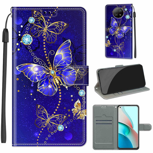 For Xiaomi Redmi Note 9 5G/ 9T Voltage Coloured Drawing Magnetic Clasp Horizontal Flip PU Leather Case with Holder & Card Slots(C11 Blue Golden Chain Butterflies) - Xiaomi Cases by buy2fix | Online Shopping UK | buy2fix