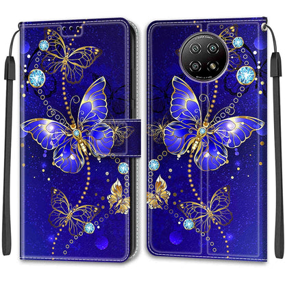 For Xiaomi Redmi Note 9 5G/ 9T Voltage Coloured Drawing Magnetic Clasp Horizontal Flip PU Leather Case with Holder & Card Slots(C11 Blue Golden Chain Butterflies) - Xiaomi Cases by buy2fix | Online Shopping UK | buy2fix