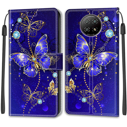 For Xiaomi Redmi Note 9 5G/ 9T Voltage Coloured Drawing Magnetic Clasp Horizontal Flip PU Leather Case with Holder & Card Slots(C11 Blue Golden Chain Butterflies) - Xiaomi Cases by buy2fix | Online Shopping UK | buy2fix